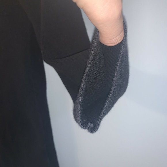 DESIGNERS ORIGINALS Blk Cowl Neck Sweater - S - Elbow Lngth Slvs, Rib Knit Trit - Picture 3 of 6